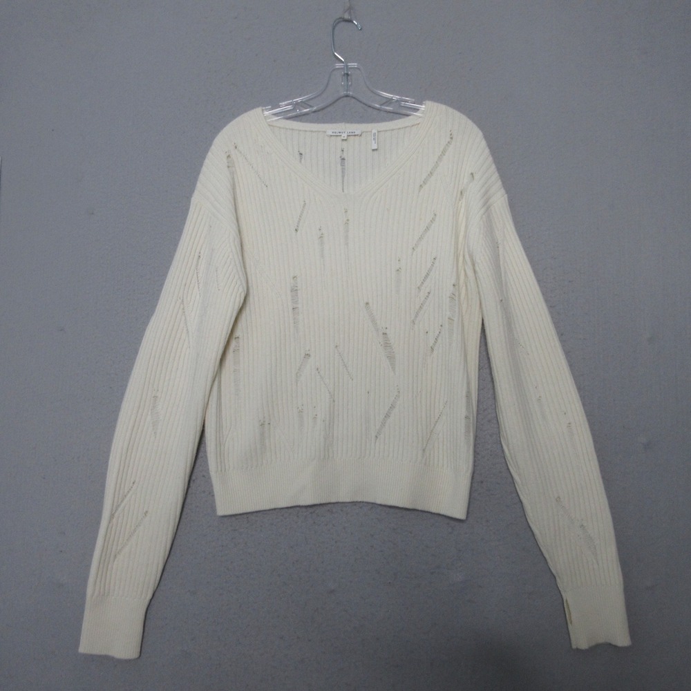 Helmut Lang Sweater Women M Lambswool Distressed Ribbed Grunge Edgy Thumbhole